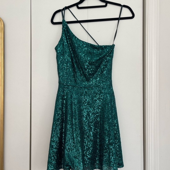 BLONDIE Green Sparkle Mini Dress - Picture 2 of 4